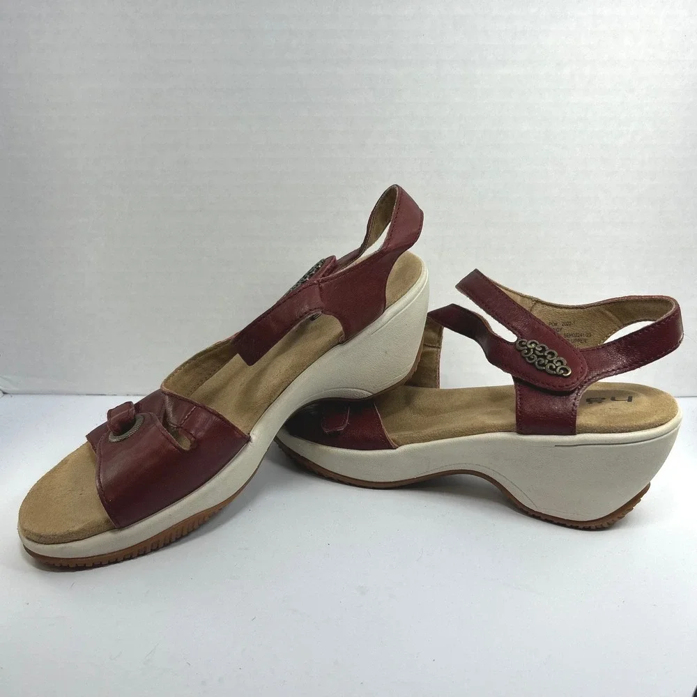 Halsa Cindy Comfort Earthcore Sandals 8 Leather Coastal Grandma Granola Red Boho